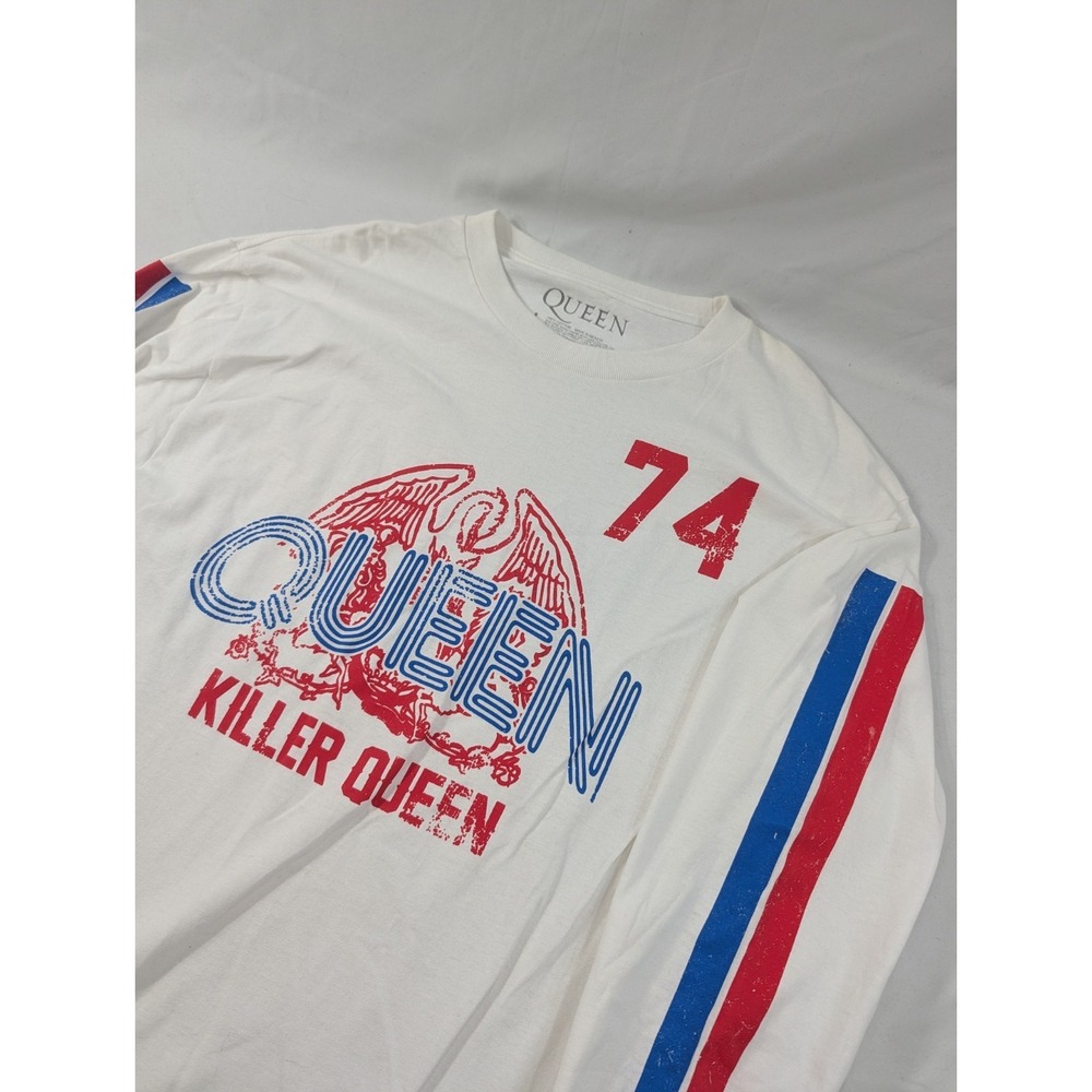Queen 'Killer Queen 74 Stripes' White Long Sleeve T shirt - Large